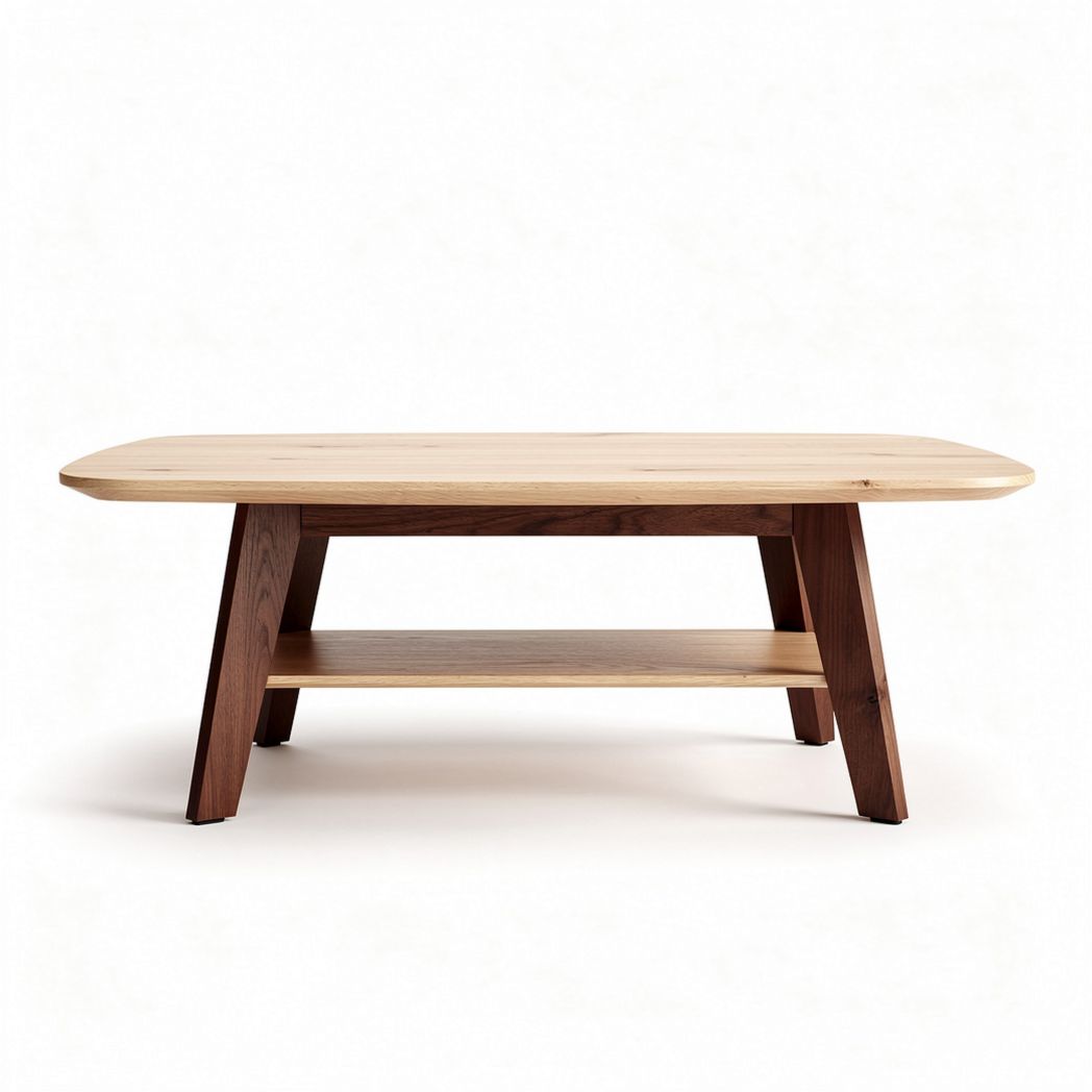 Wooden coffee table with lower shelf in natural finish 120 x 60 x 45cm