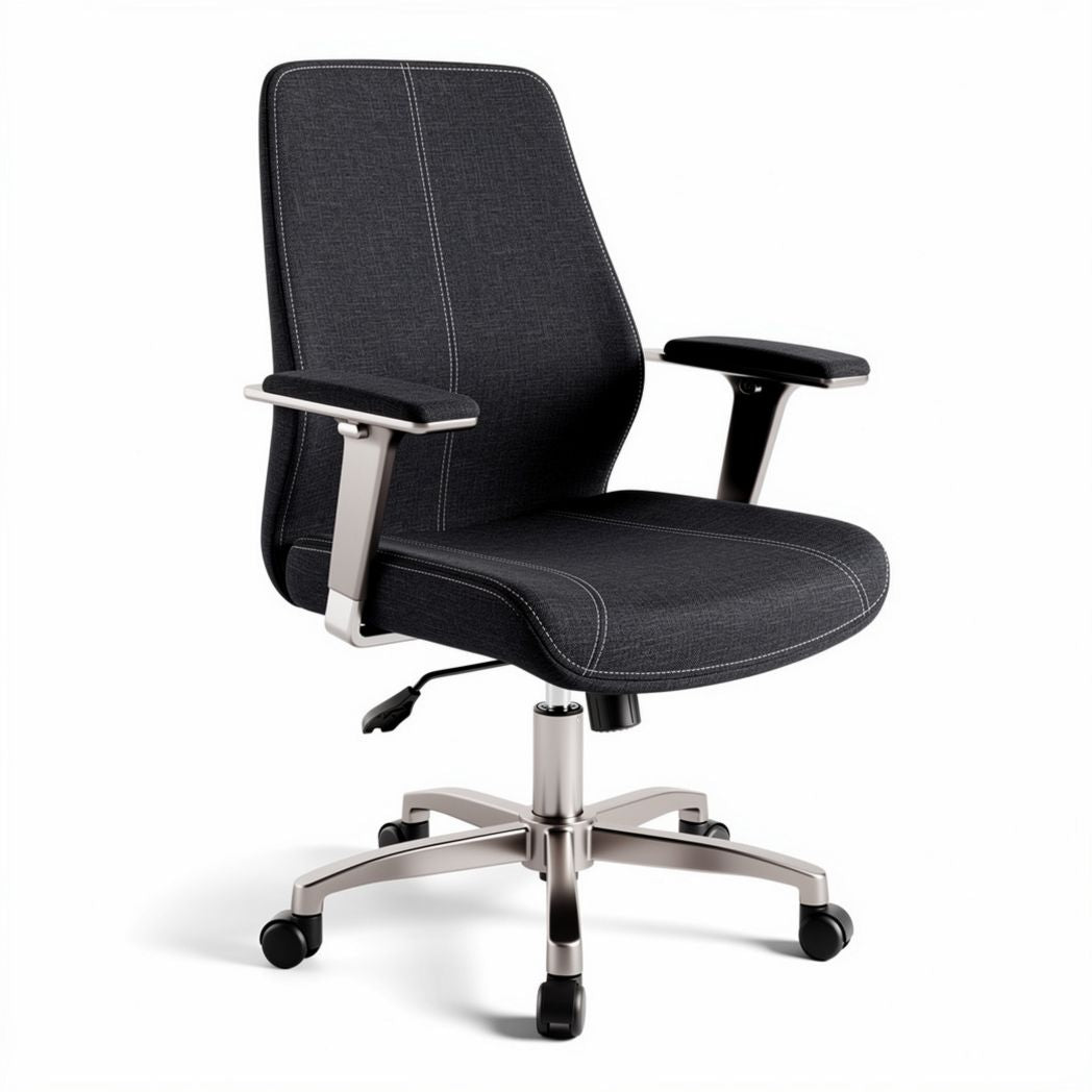 Ergonomic office chair with adjustable height and armrests in black fabric