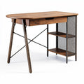 Wooden desk with metal frame and storage shelves 120 x 60 x 75cm