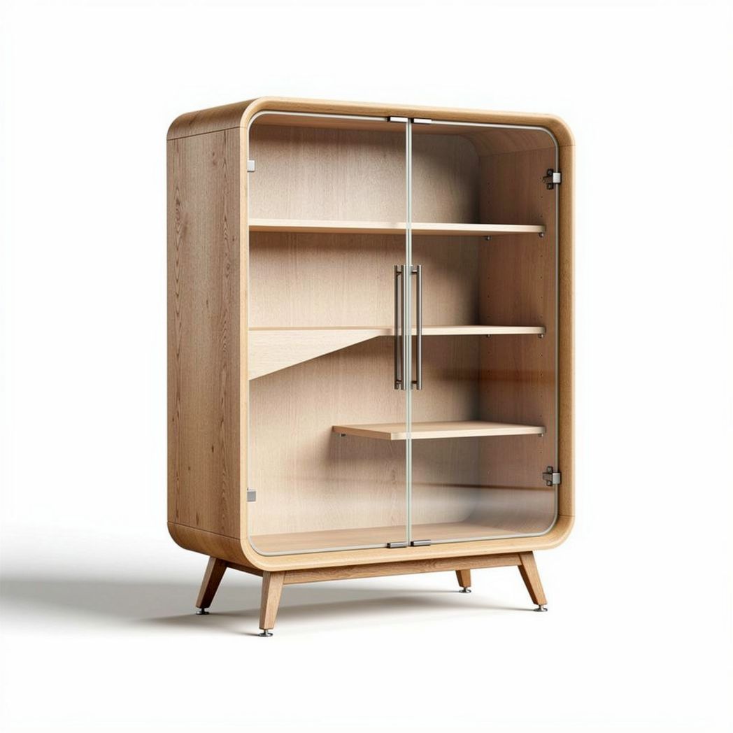 Glass display cabinet with wooden frame and adjustable shelves 80 x 40 x 120cm