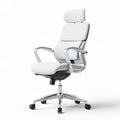 Ergonomic office chair with adjustable headrest and breathable fabric in white