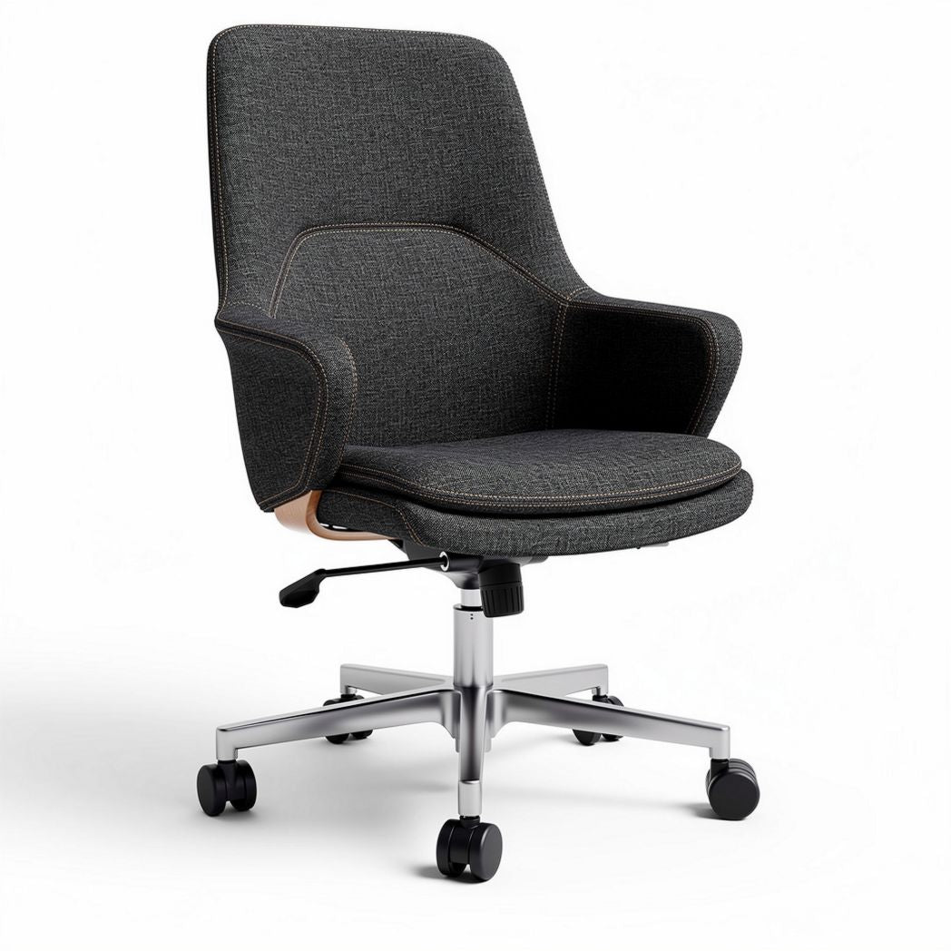 Fabric office chair with adjustable height swivel and rolling wheels gray color