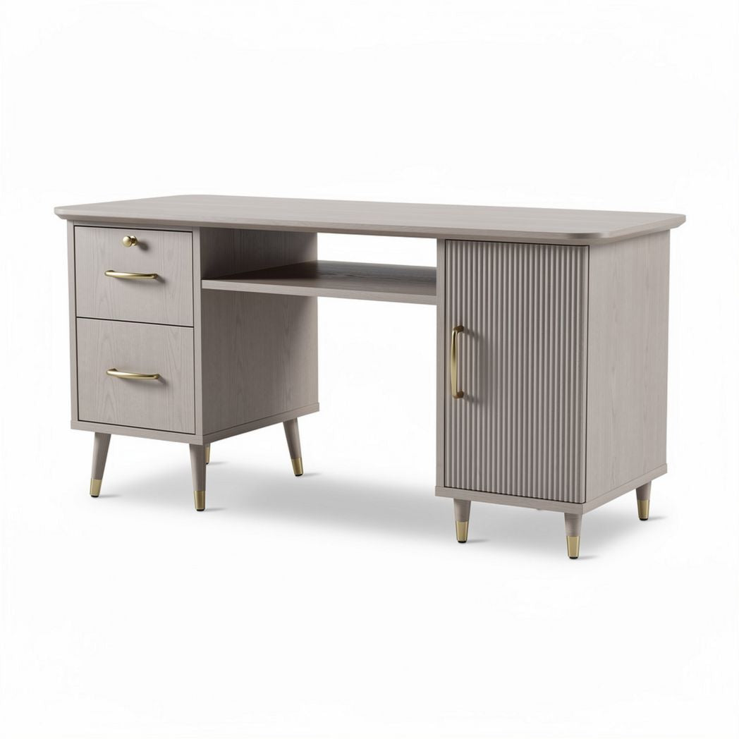 Gray wooden desk with storage drawers and open shelf 120 x 60 x 75cm