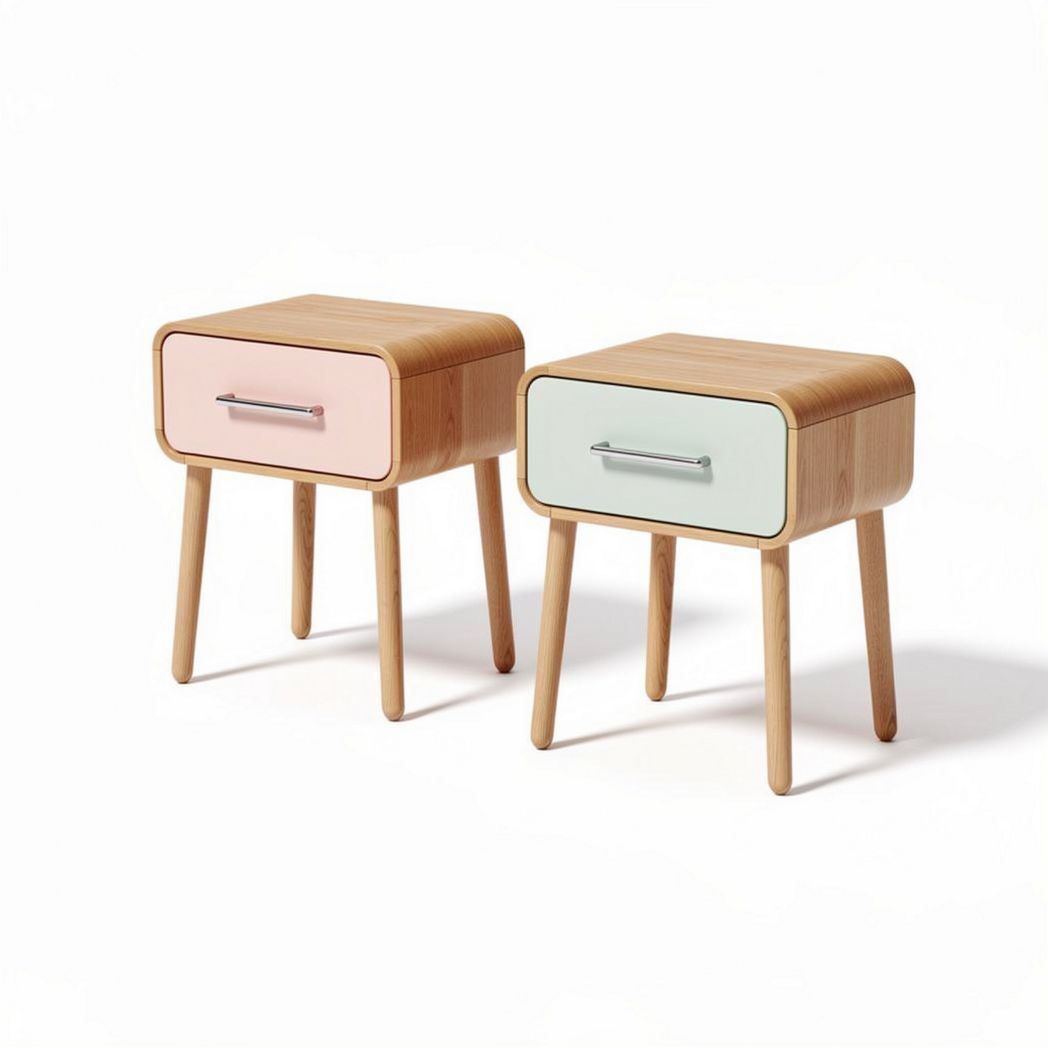 Wooden nightstand with two drawers in pastel colors 40 x 40 x 50cm