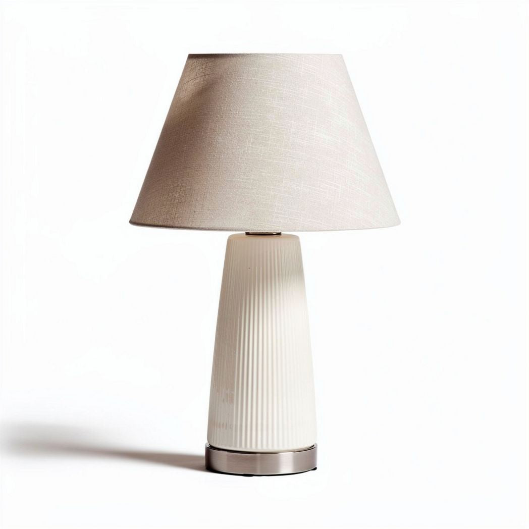 Table lamp with white ceramic base and beige fabric shade 25 x 25 x 40cm