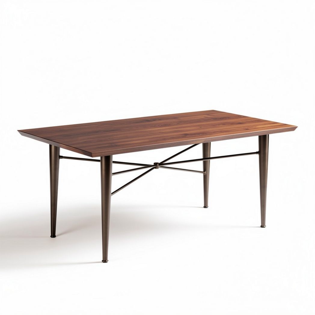 Wooden dining table with metal legs 150 x 75 x 75cm in walnut finish