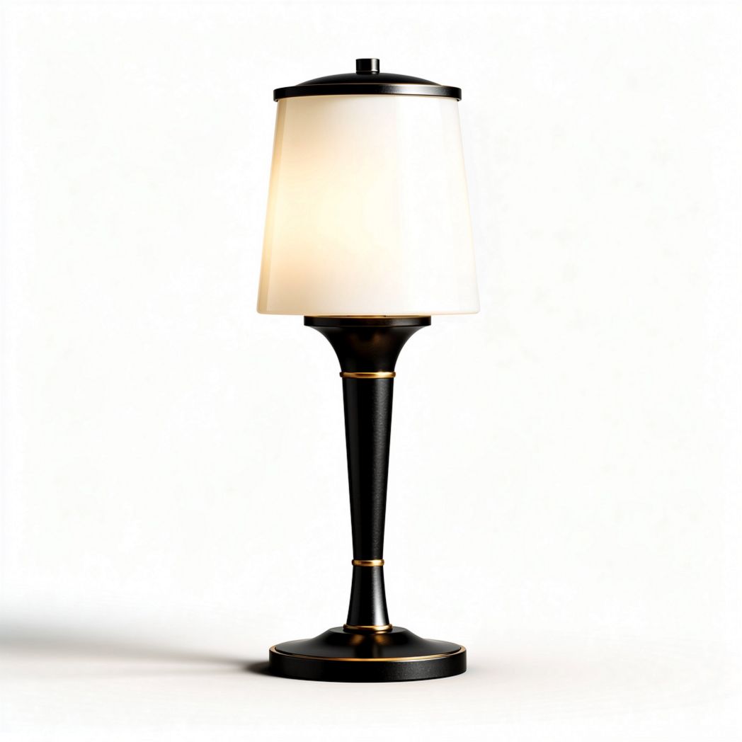 Table lamp with frosted glass shade and black metal base 15 x 15 x 40cm