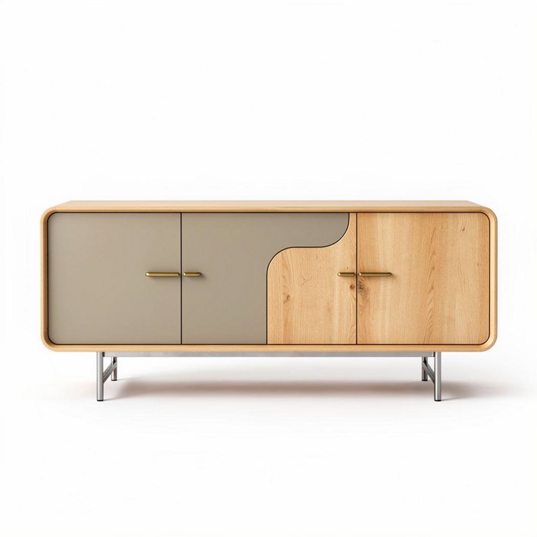 Minimalist wooden media console with two-tone finish and sliding doors 120 x 40 x 50cm