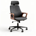 Ergonomic office chair with adjustable height and wood accent in gray fabric